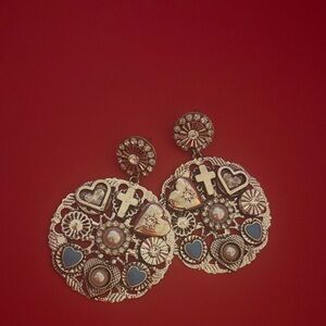 Vintage Chic Gold and Blue Heart Dangle Earrings